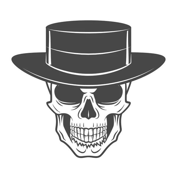 Wild west skull with hat. Smiling rover logo template. Wanted die or alive portrait. High way man t-shirt design — Stock Vector