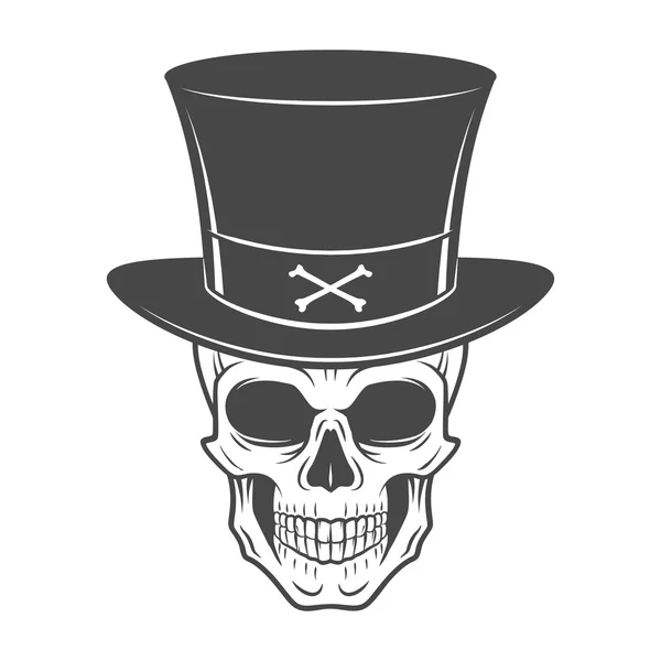 Esqueleto Steampunk con sombrero alto. Sonriente plantilla de logotipo de bandido victoriano. Quería morir o un retrato vivo. Camiseta de hombre de alta manera diseño — Vector de stock