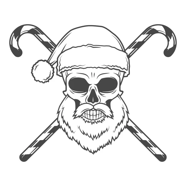 Motero malo de Santa Claus con afiche de caramelos. Retrato navideño de Heavy Metal. Rock and roll año nuevo camiseta ilustración — Vector de stock