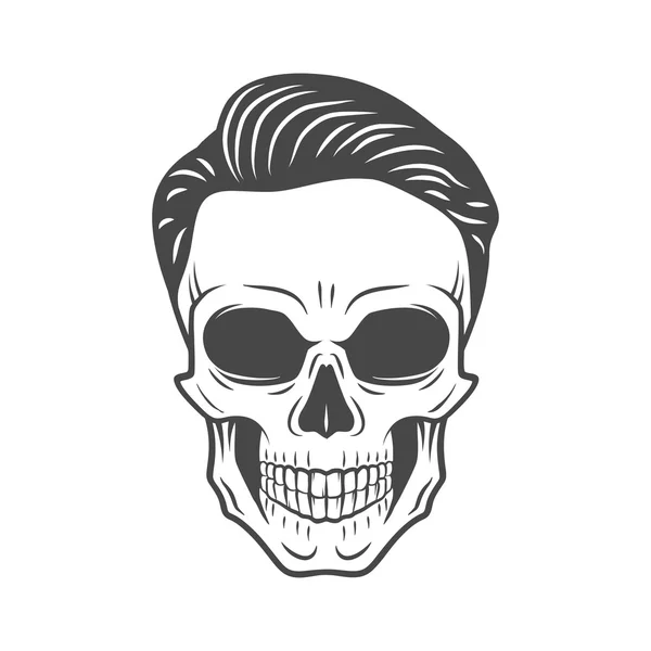 Young stylish skull with hipster hair. Glamour rock skeleton logo template