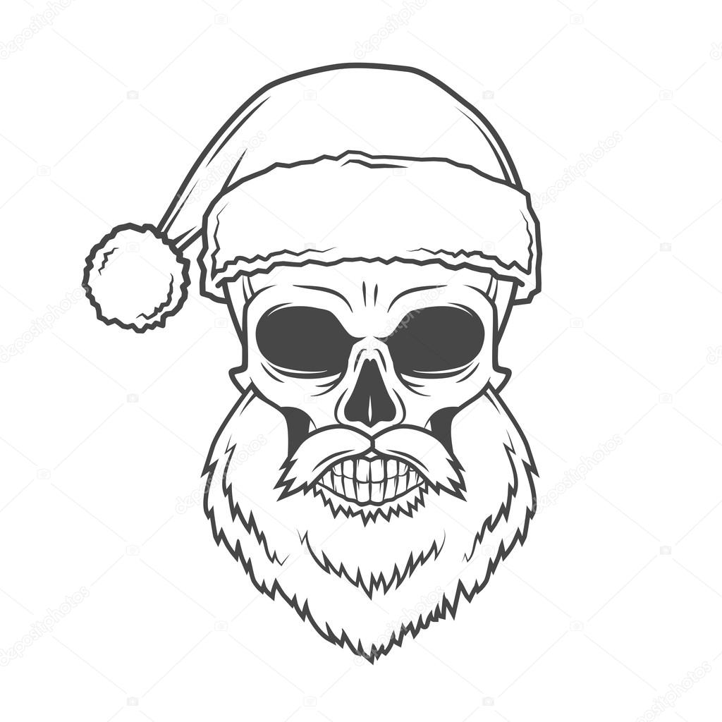 Bad Santa Claus biker poster. Heavy metal Christmas portrait. Rock and roll new year t-shirt illustration