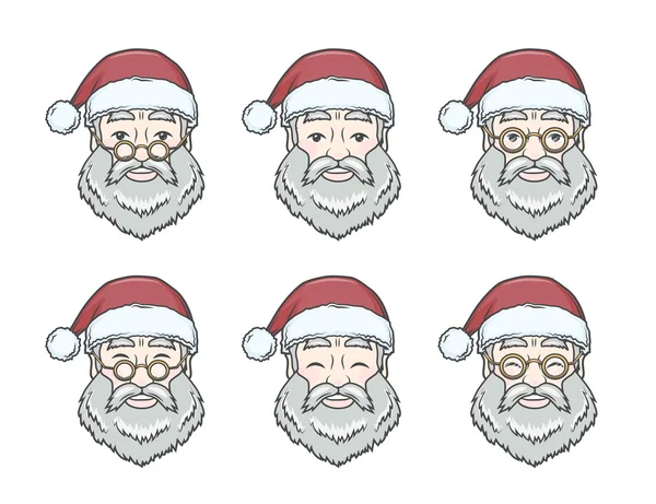 Набір усміхнені обличчя Санта-Клауса з круглі окуляри. Щасливого нового року елементів дизайну. Урожай Xmas маску. Ілюстрація Noel футболку. — стоковий вектор