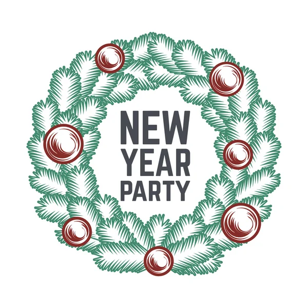 Merry Christmas green wreath vector design. Vintage happy New Year postcard. X-mas banner for party, sale, print. December poster or badge — Stock Vector