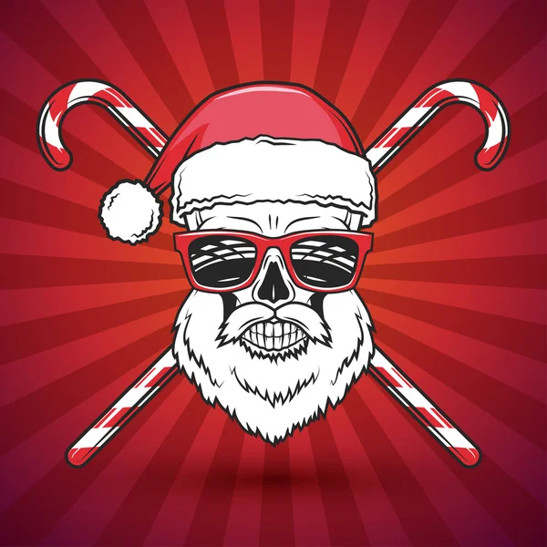 Bad Santa Claus motorkář s bonbóny kužele tisk designu. Vinobraní Heavy metalové Vánoce portrét. Rock and roll novoroční tričko ilustrace. — Stockový vektor