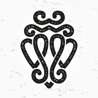 Luckenbooth Broş vektör tasarım öğesi. Vintage İskoç iki kalp şekli sembolü logo kavramı. Sevgililer günü veya düğün illüstrasyon grunge arka plan üzerinde.