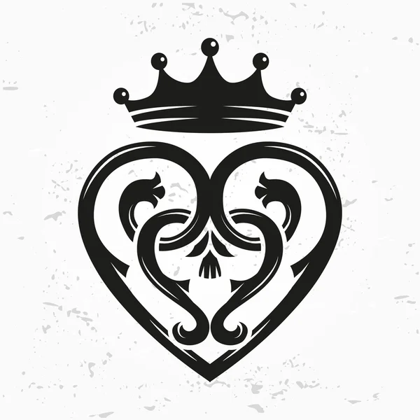 Luckenbooth Broş vektör tasarım öğesi. Vintage İskoç kalp şekli taç sembolü logo konsepti ile. Sevgililer günü veya düğün illüstrasyon grunge arka plan üzerinde.