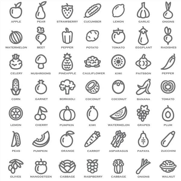 Ensemble de légumes et fruits contour — Image vectorielle