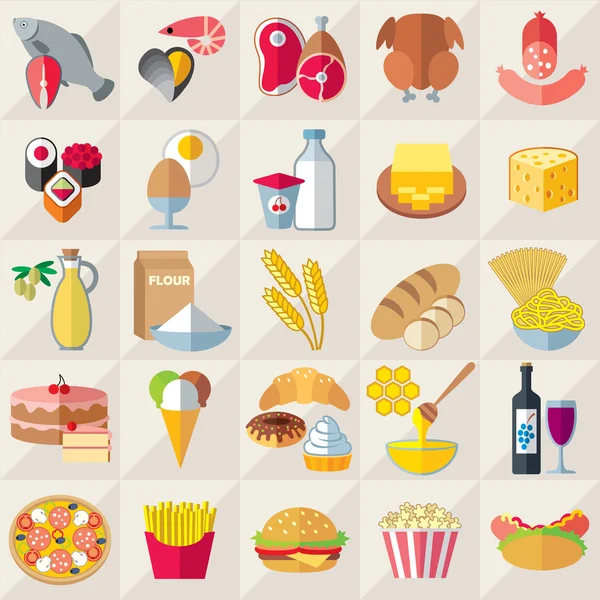 Conjunto de ícones de comida plana —  Vetores de Stock