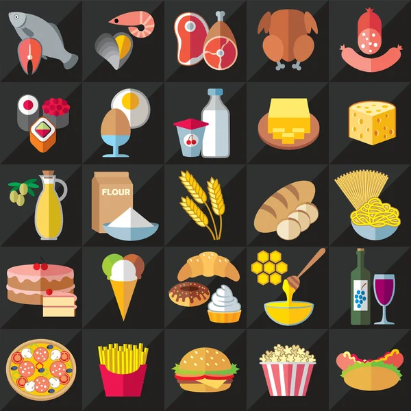 Conjunto de iconos planos de comida — Archivo Imágenes Vectoriales