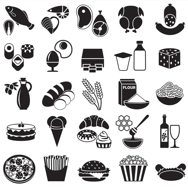 Conjunto de iconos de alimentos monocromáticos — Archivo Imágenes Vectoriales