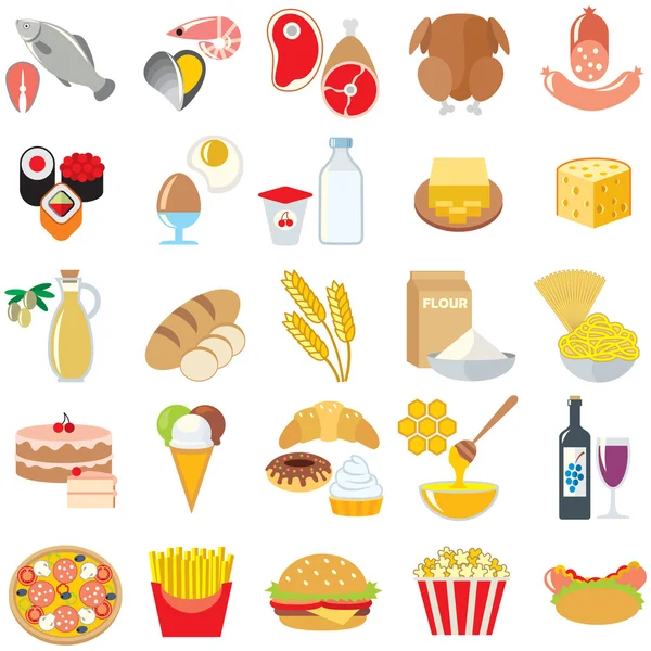 Icone alimentari isolate — Vettoriale Stock