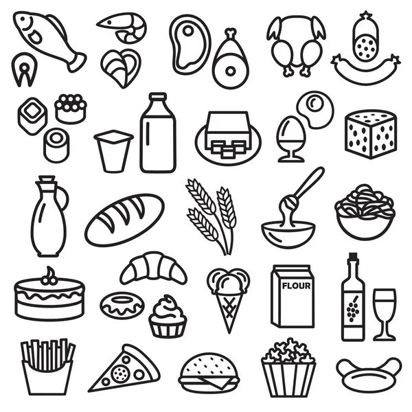 Conjuntos de iconos alimentarios — Archivo Imágenes Vectoriales