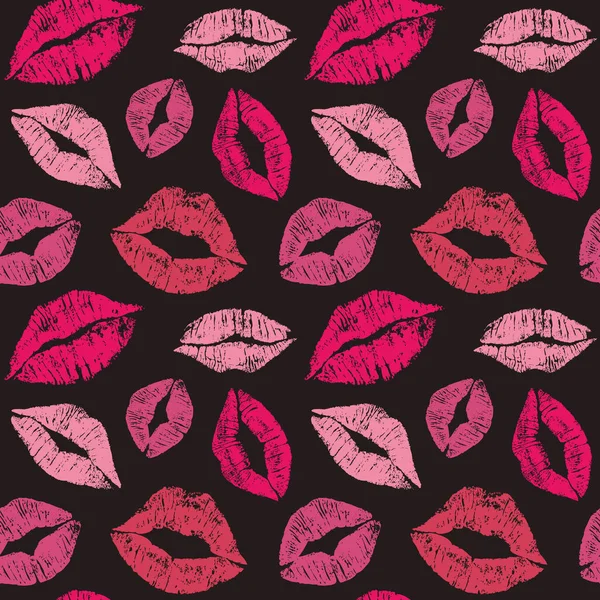 Labios Hembra Lápiz Labial Beso Inconsútil Patrón Cosméticos Amor Fondo — Archivo Imágenes Vectoriales