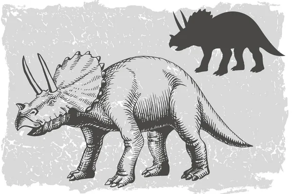 Dinosaur Triceratops Grafic Hand Drawn Silhouette Illustration Animal Vector Drawing — Stock Vector