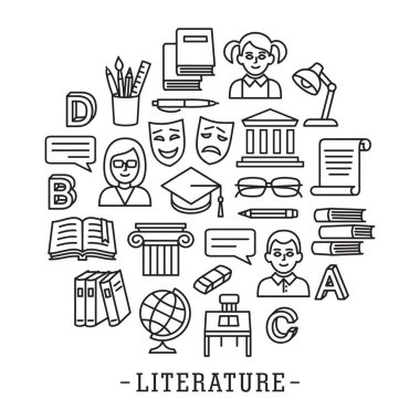 Edebiyat fakültesi eğitim ikonu satır stili tamplete şeklinde ayarlandı. Logo, pictogram, tasarım bilgi ögeleri