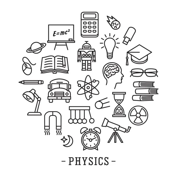 Fysik Skola Utbildning Ikon Som Linje Stil Cirkel Tamplete Logotyp — Stock vektor