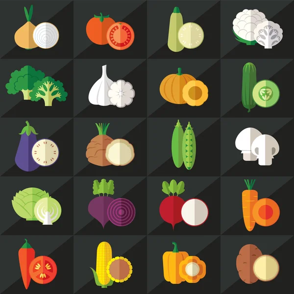 Gemüse flache Symbole setzen Vektor — Stockvektor