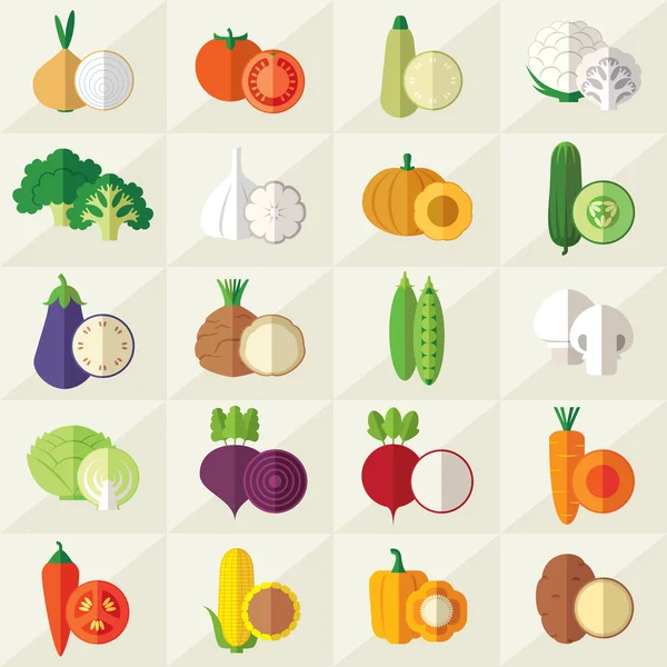 Vegetales iconos planos conjunto vector — Vector de stock