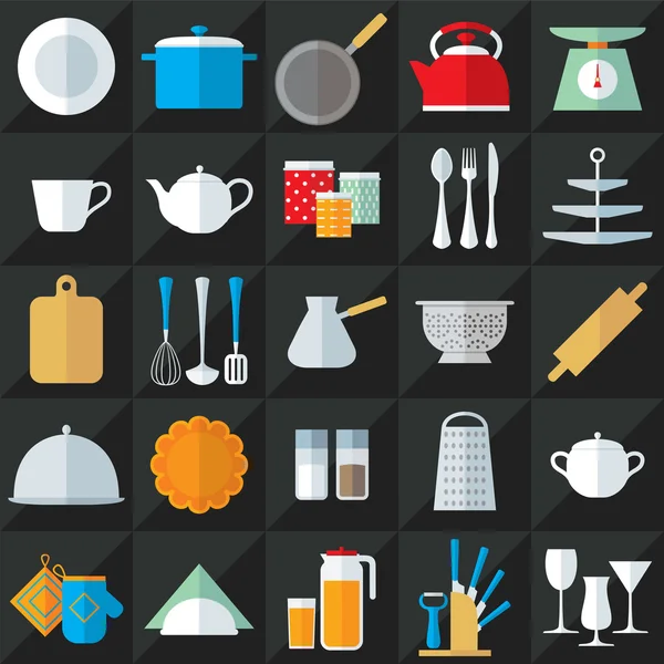 Conjunto de vectores de iconos planos de utensilios de cocina — Vector de stock