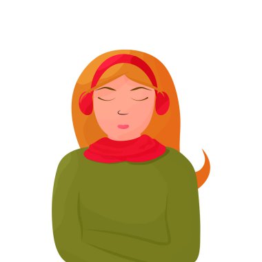 Pensive girl with closed eyes in headphones. Arms crossed on the chest. Vector illustration vector Pensive girl with closed eyes in headphones. Arms crossed on the chest. Vector illustration vector