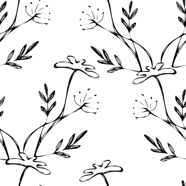 Ботанический Бесшовный Рисунок Сприги Цветы Вектор Элемент Декора Ткани Чехлов — стоковый вектор
