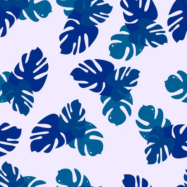 Patrón Sin Costuras Con Hojas Tropicales Azul Sobre Blanco Vector — Vector de stock