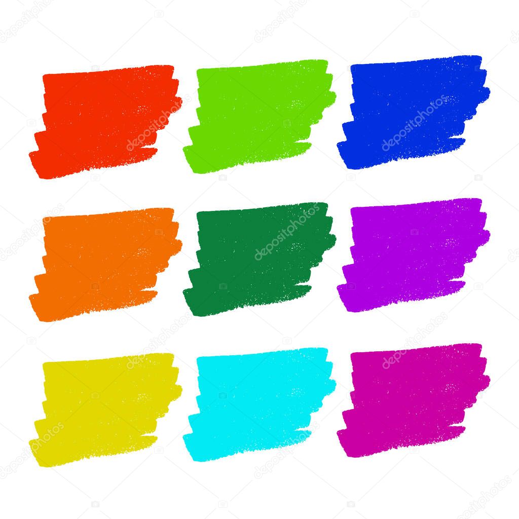 Marker smears. Made in different colors for an example. Drawn by hand. Decor element. Vector illustration.