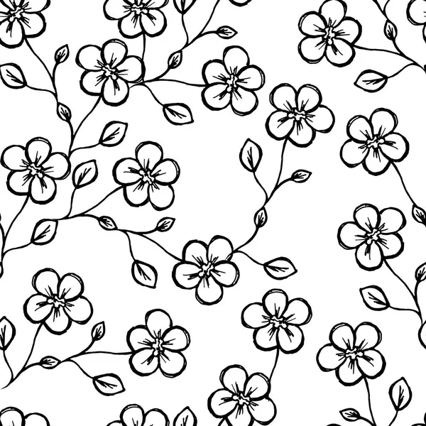 Kusursuz desen. Çiçekli Sprig. Çiçekler ve bir tomurcuk. Beyaz arka planda. Dekor elemanı. Vektör