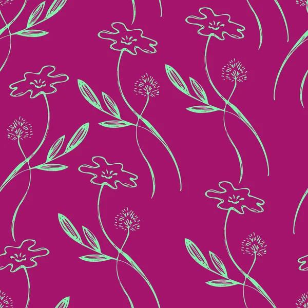 Бесшовный Шаблон Спруты Зеленого Цвета Розовом Фоне Ботанический Отпечаток Вектор — стоковый вектор