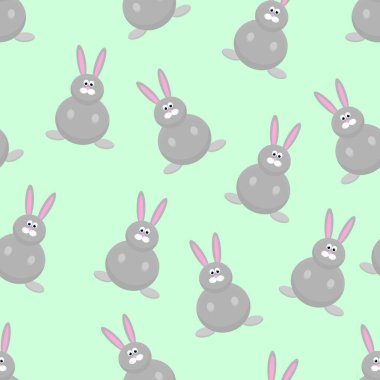 Açık yeşil arka planda tavşanı olan kusursuz bir desen. Vektör. çocuk çizimi.