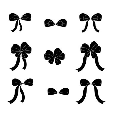 Bir set yay silueti. 9 farklı dekorasyon. Tatil ambalajı. Beyaz arkaplanda izole.