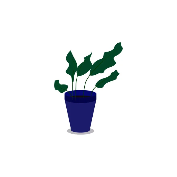 Une Plante Dans Pot Bleu Vecteur Style Dessin Animé Plat — Image vectorielle