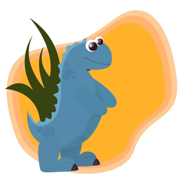Ein Niedlicher Dinosaurier Von Blauer Farbe Steht Auf Seinen Hinterbeinen — Stockvektor