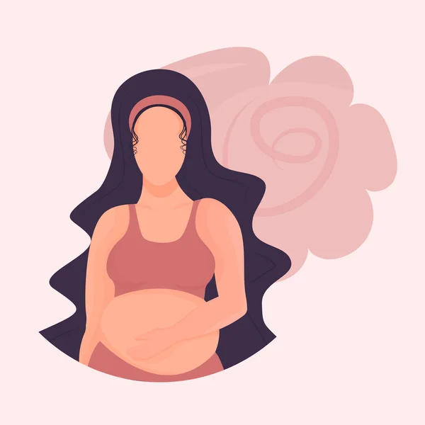 Avatar Linda Mujer Embarazada Sostiene Mano Sobre Estómago Vector Estilo — Archivo Imágenes Vectoriales