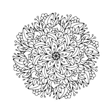 Mandala. Stres önleyici boyama kitabı. Mehendi 'nin şablonu. Orijinal çizim. Vektör çizimi. Beyaz bir arkaplanda izole edilmiş.