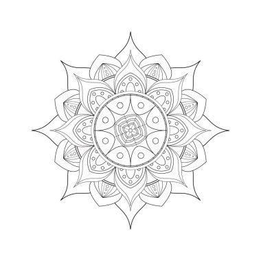Mandala. Boyama kitabı antistresi. Mehendi 'nin şablonu. Orijinal çizim. Vektör çizimi. Beyaz bir arkaplanda izole edilmiş.