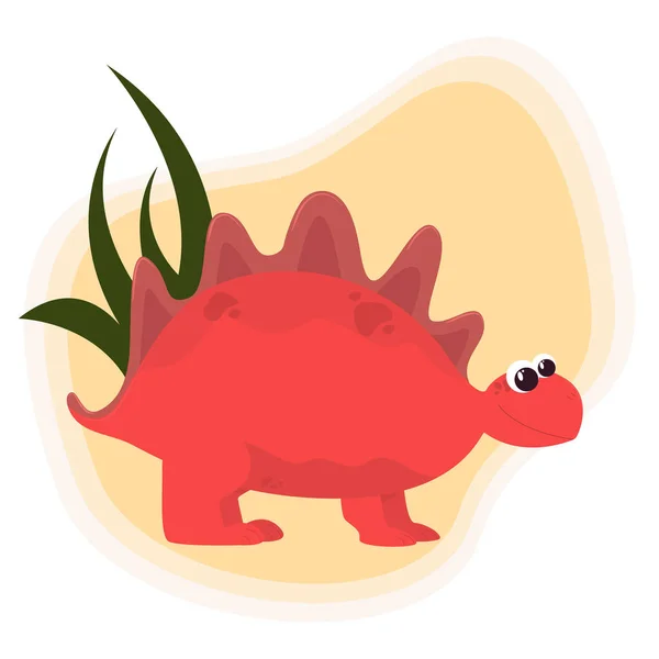 Mignon Dinosaure Couleur Rouge Cartoon Style Vecteur — Image vectorielle