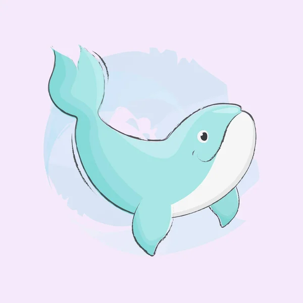 Simpatica Balena Azzurra Sorridente Illustrazione Dei Bambini Vettore Stile Cartone — Vettoriale Stock