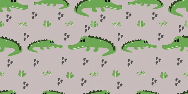 Fundo Sem Costura Com Crocodilo Bonito Decorativo Bonito Papel Parede — Vetor de Stock