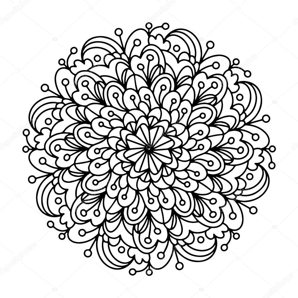 Mandala. Antistress coloring book. Template for mehendi. Oriental drawing. Vector illustration. Isolated on a white background.