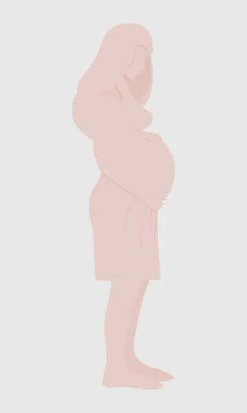 完全に成長している妊娠中の女の子のシルエット 子供を期待している女性がプロフィールに立っている ベクトル フラット漫画スタイル シルエットは母親の記念碑に似ています 白に隔離された — ストックベクタ