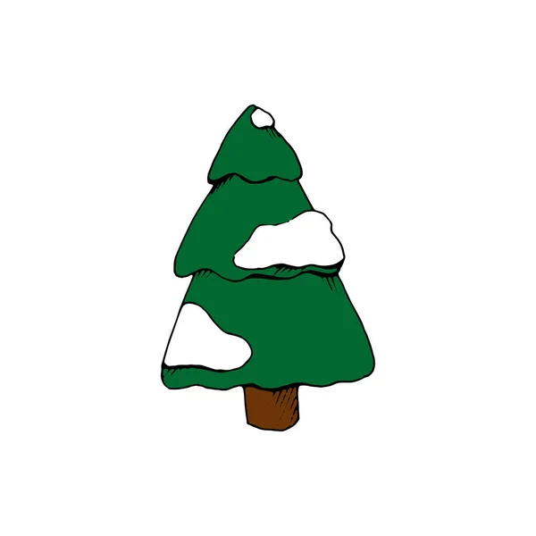 圣诞树 新年的标志是绿色树枝上的雪 分开的白色背景 节日装饰的元素 可用于问候 邀请函 — 图库矢量图片