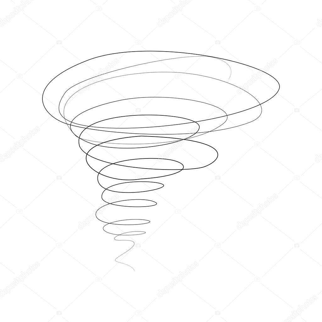 The whirlpool is drawn in one line. Vortex. Outline drawing. Vector. Isolated on a white background.