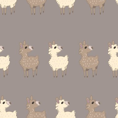 Şirin hayvanlarla kusursuz bir geçmişi var. İskandinav tarzında çocuk odası için dekoratif duvar kağıdı. Çocuk kıyafetleri, iç tasarım, ambalaj, baskı için uygun. lama deseni.