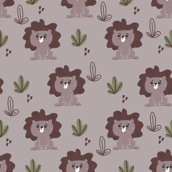 Fond Sans Couture Avec Lion Mignon Papier Peint Décoratif Pour — Image vectorielle