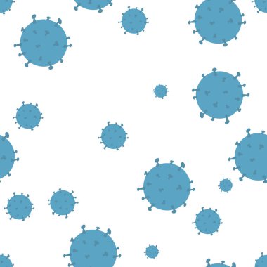 Virüs molekülleriyle kusursuz bir arka plan. Mavili. Vektör. Mesajın için arka plan. Çizgi film biçimi.