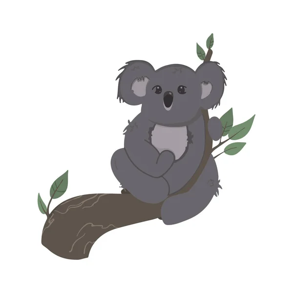 Wektor Dziecięcy Kolorowy Ilustracja Koala Gałąź Kreskówkowy Ręcznie Rysowany Styl — Wektor stockowy