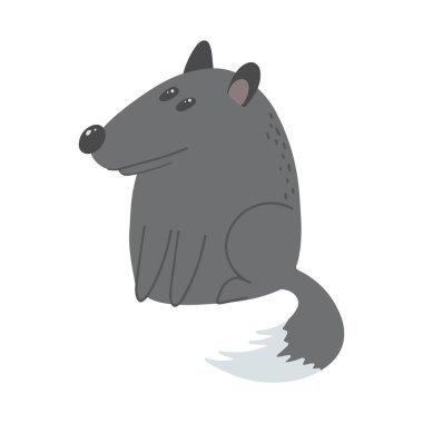 Çocuk kıyafetleri, iç tasarım, ambalaj ve çıkartmalar üzerine el çizimi bir kurt resimli vektör çocuk çizimi. Beyazda izole edilmiş.