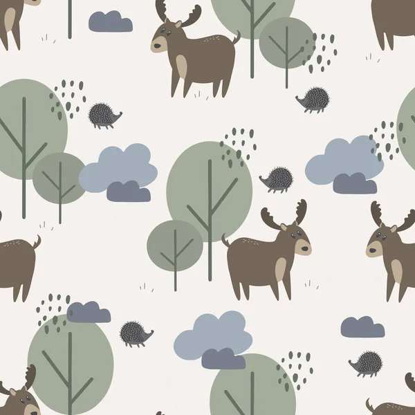 Modèle Sans Couture Avec Des Cerfs Mignons Dans Forêt Papier — Image vectorielle