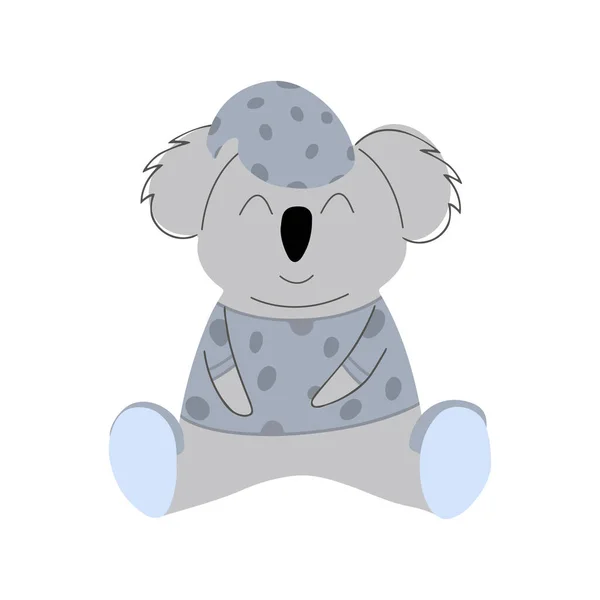 Mavi Pijamalı Şirin Koala Çizgi Filmdeki Renkli Çizimler Bebek Kıyafetleri — Stok Vektör